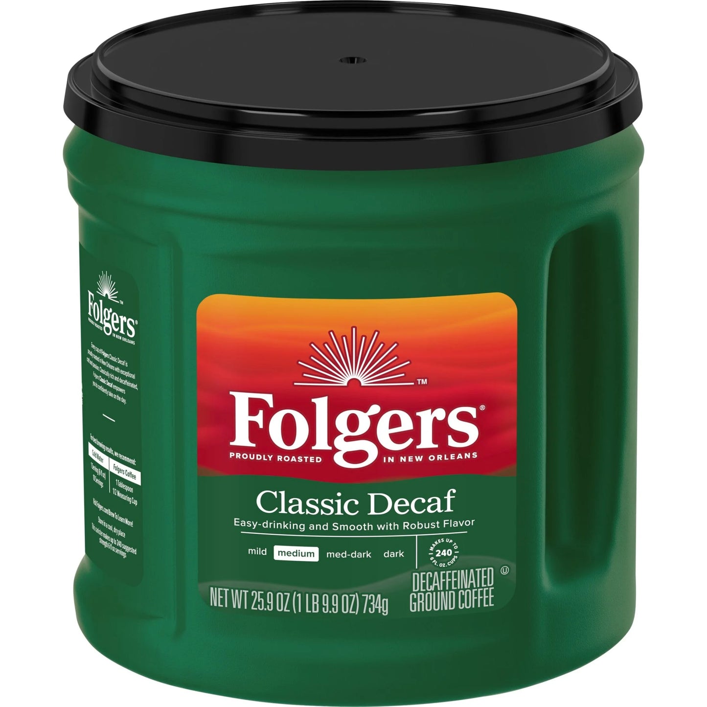 Folgers Classic Decaf Ground Coffee, Medium Roast, 25.9 Oz Canister
