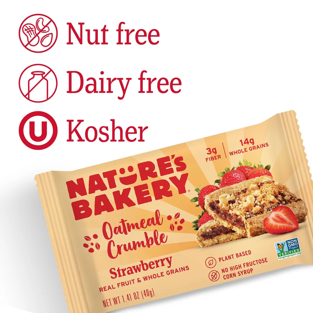 Nature's Bakery Oatmeal Crumble Strawberry Breakfast Snack Bars, 1.41 Oz, 10 Count