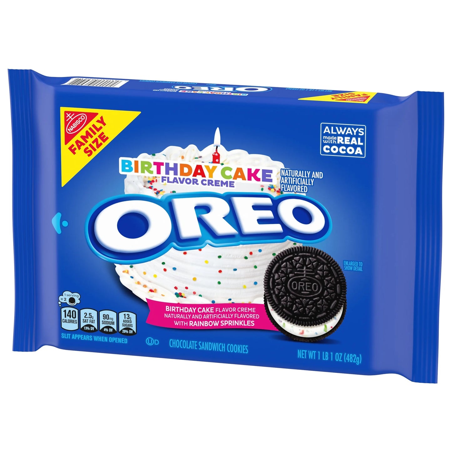 Oreo Birthday Cake Creme Chocolate Sandwich Cookies, Family Size, 17 Oz