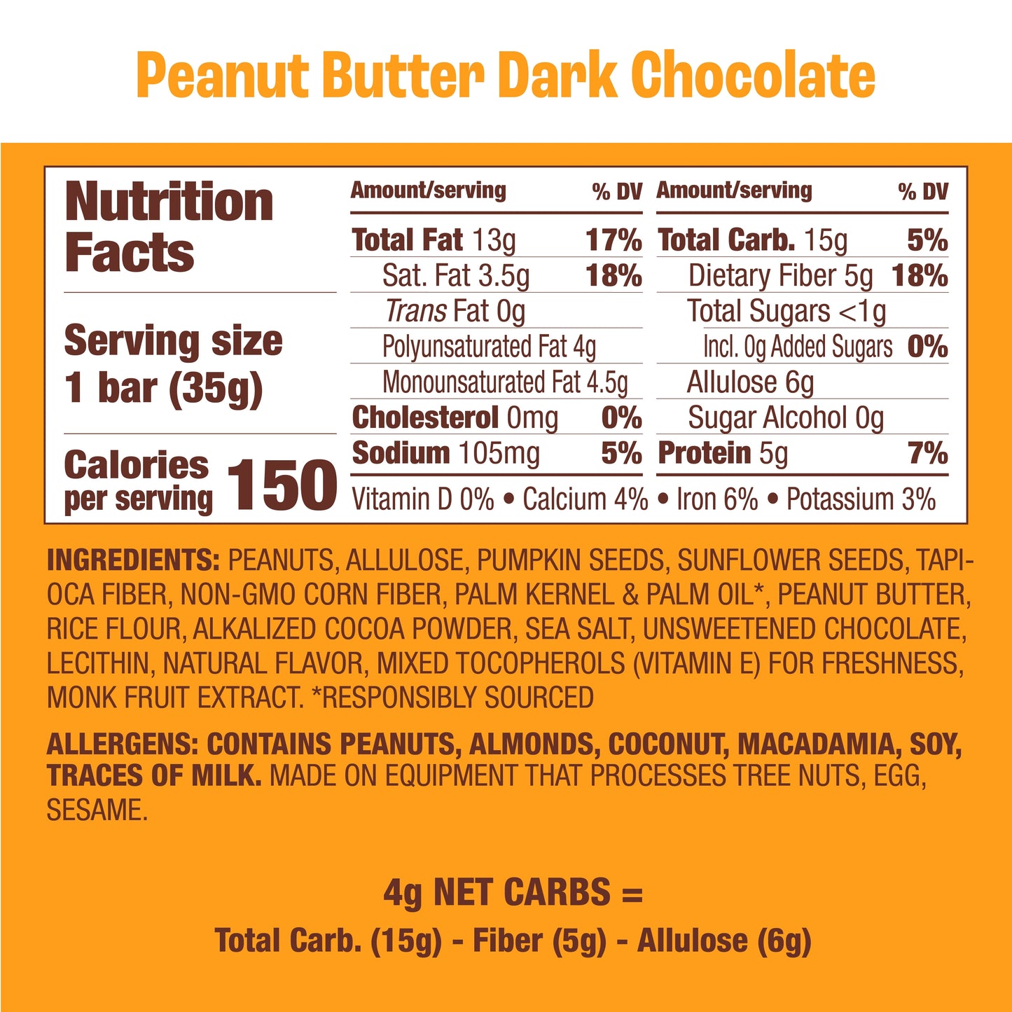 Munk Pack Keto Nut & Seed Bars – Peanut Butter Dark Chocolate - Low Carb Keto Bars, Low Sugar Snacks, Gluten Free - Box, 4 Count, 1.23Oz