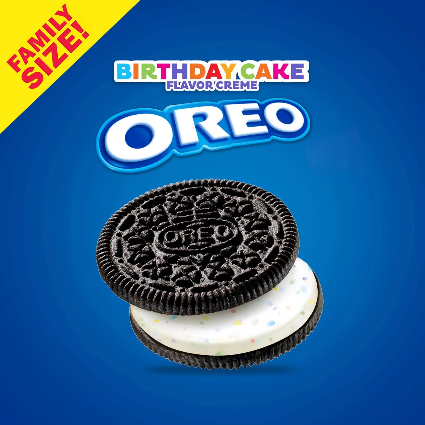 Oreo Birthday Cake Creme Chocolate Sandwich Cookies, Family Size, 17 Oz
