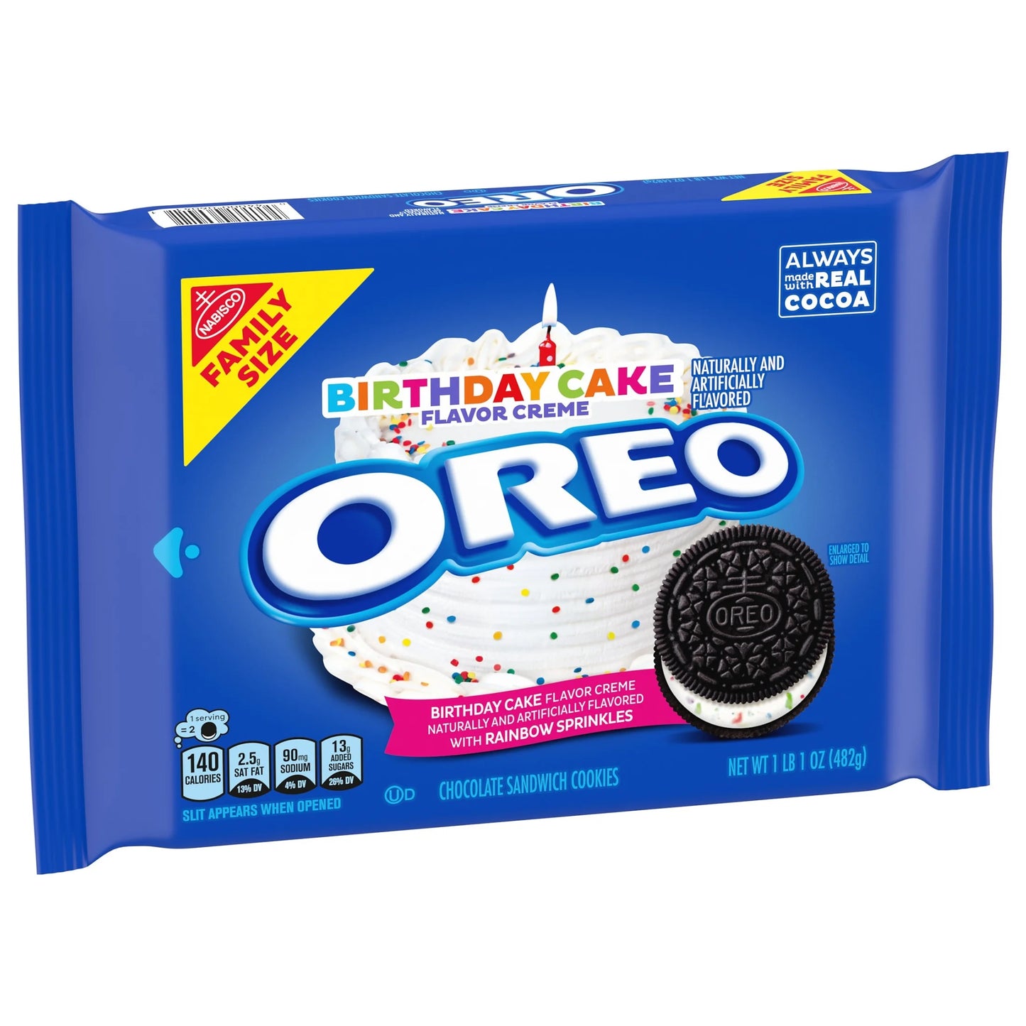 Oreo Birthday Cake Creme Chocolate Sandwich Cookies, Family Size, 17 Oz