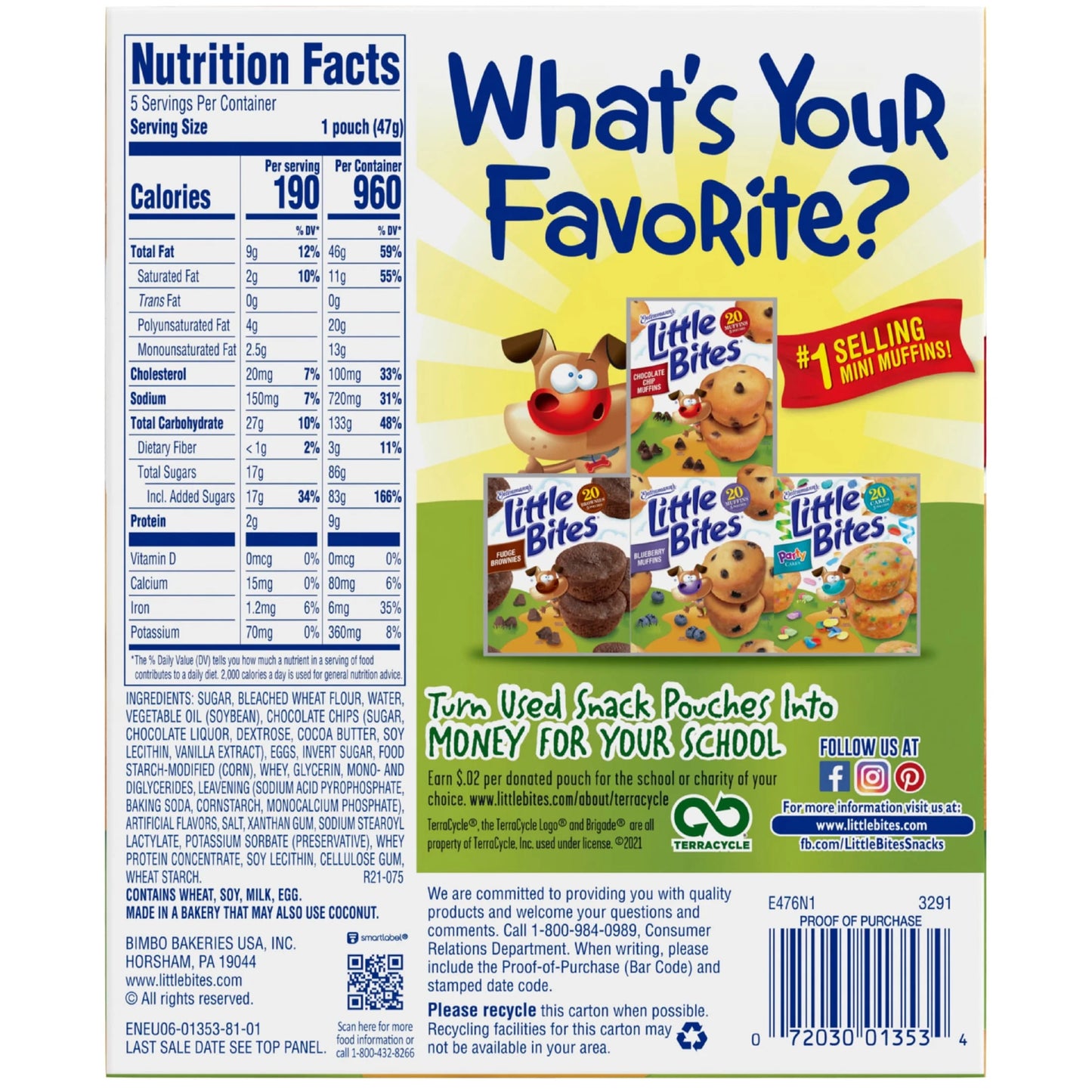 Little Bites Chocolate Chip Muffins, 5 Packs, Mini Muffins, 8.25 Oz Multipack