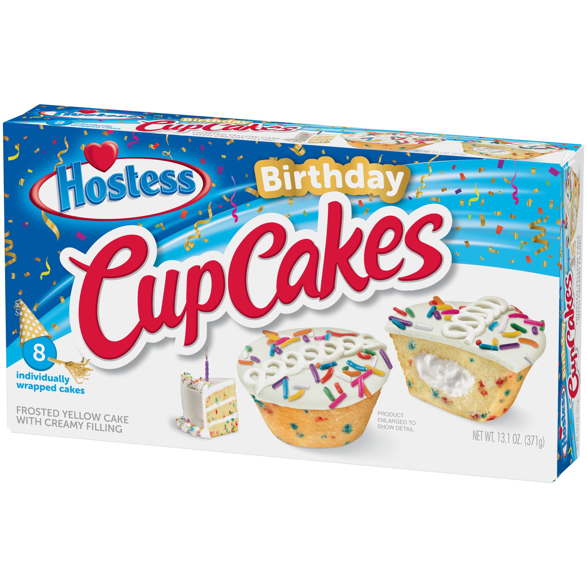Birthday Cupcakes, Frosted Cupcakes, Creamy Center - 13.1 Oz, 8 Count