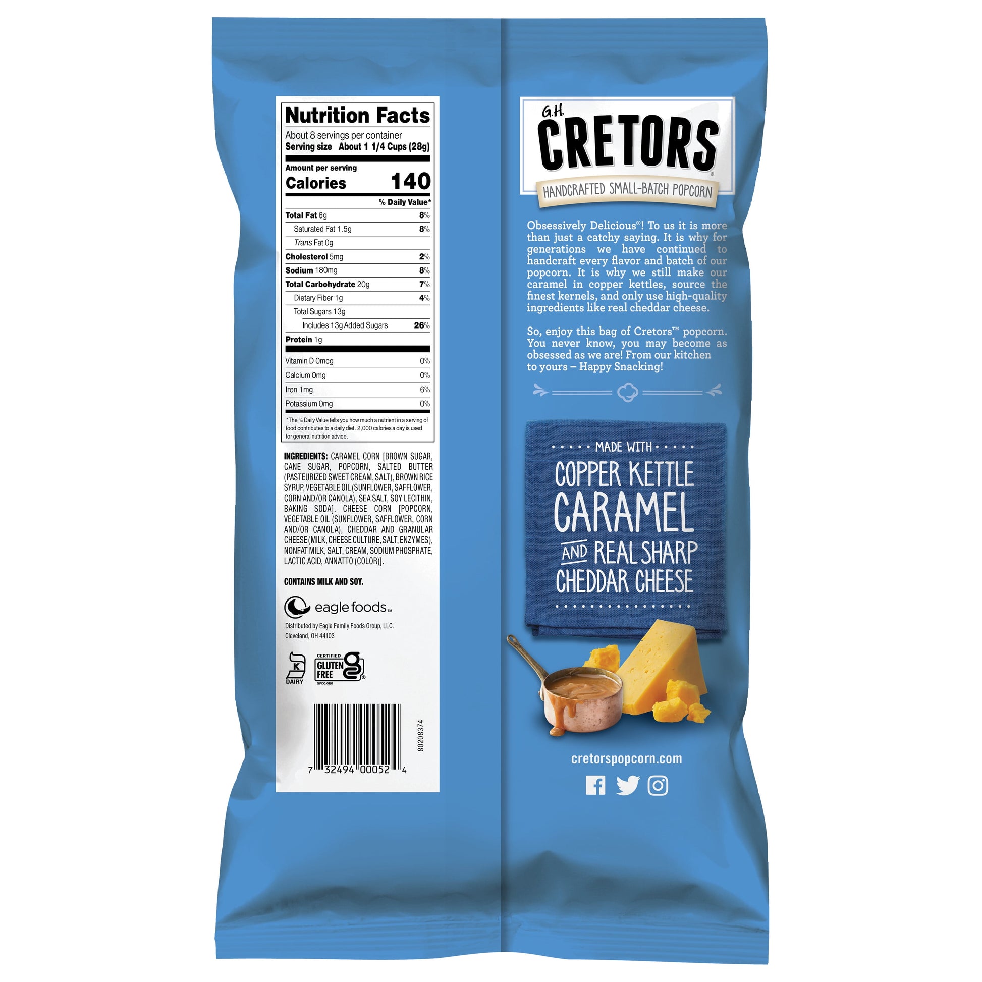 G.H. CRETORS Handcrafted Small-Batch Popcorn Cheese & Caramel Mix, 7.5 Oz