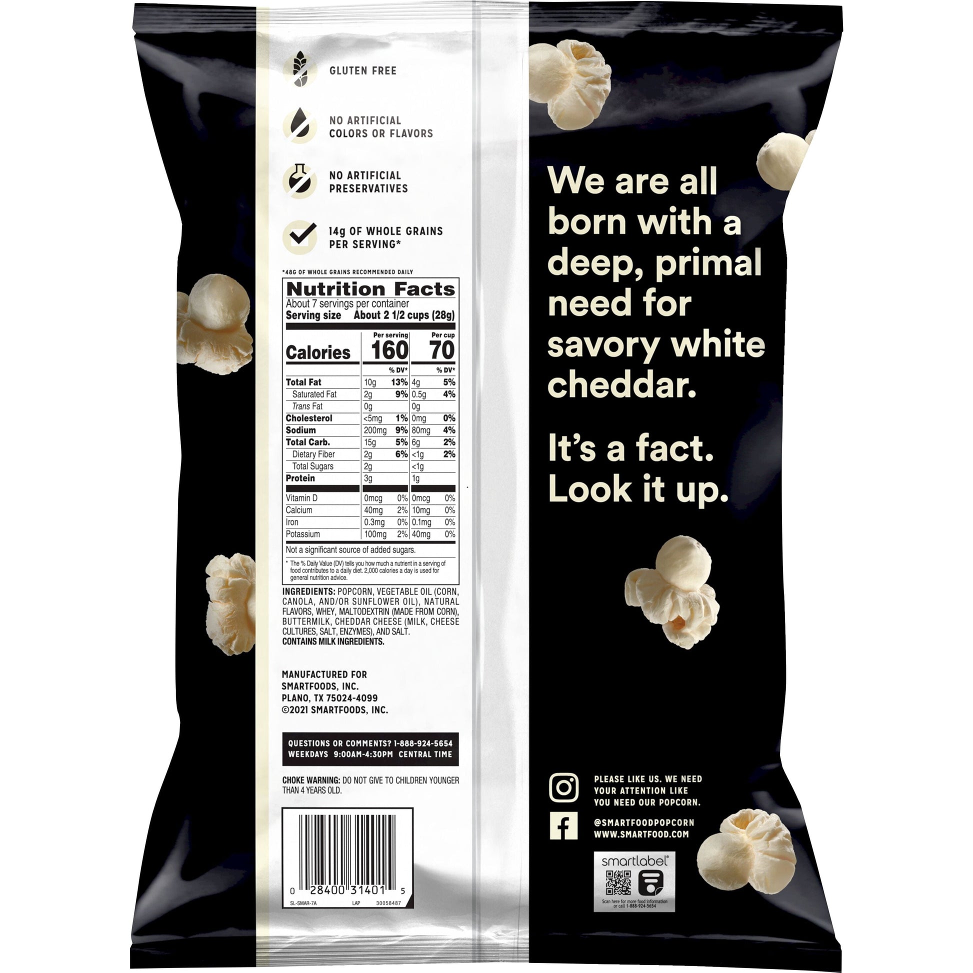 Smart Food Popcorn, White Cheddar, 6.75 Oz Bag