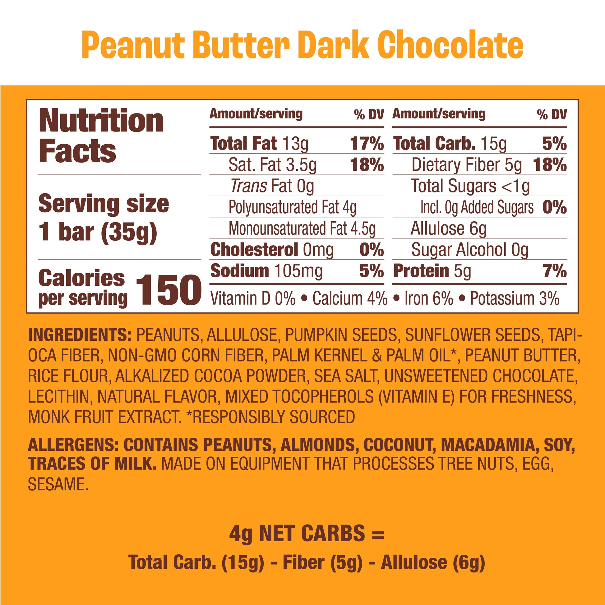 Munk Pack Keto Nut & Seed Bars – Peanut Butter Dark Chocolate - Low Carb Keto Bars, Low Sugar Snacks, Gluten Free - Box, 4 Count, 1.23Oz