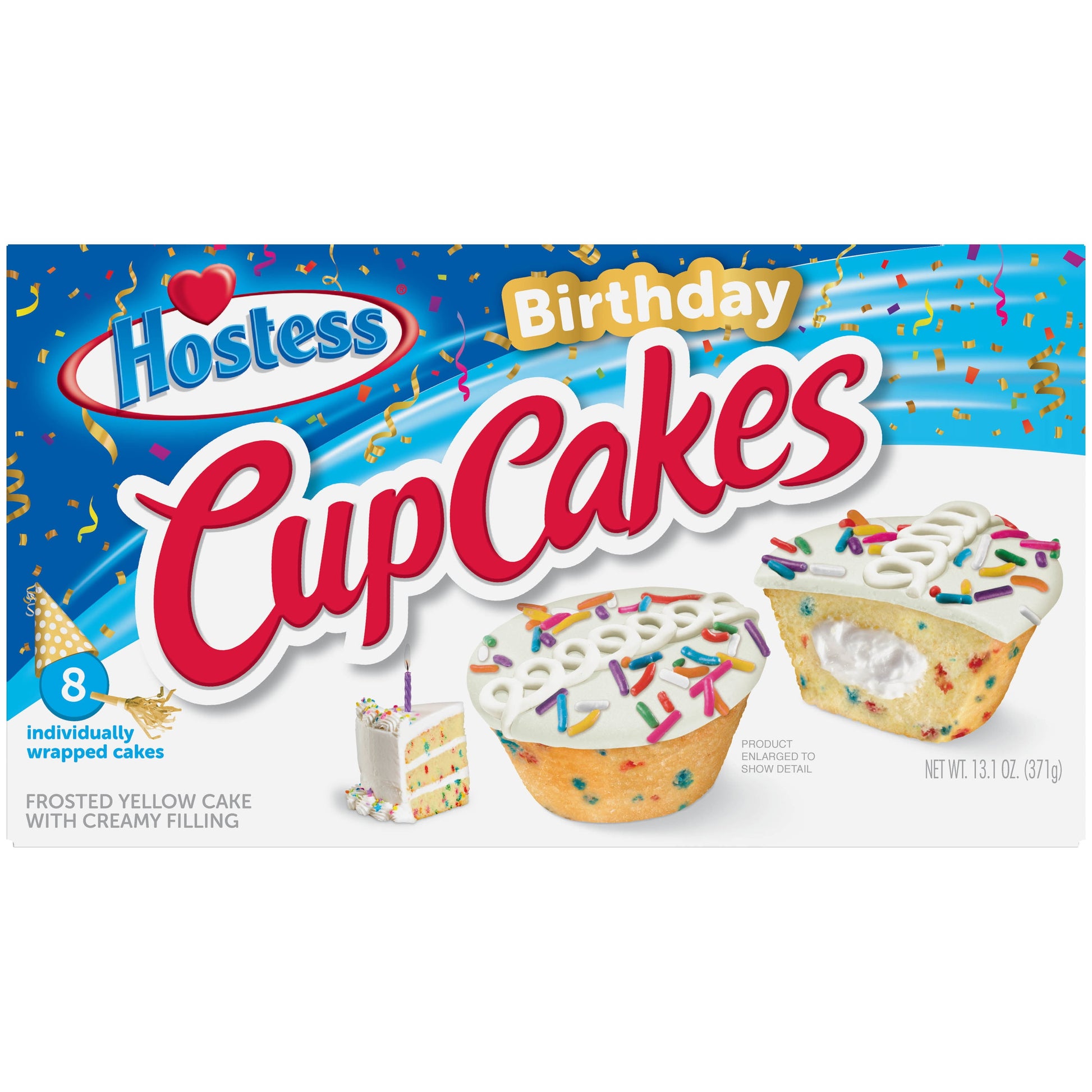 Birthday Cupcakes, Frosted Cupcakes, Creamy Center - 13.1 Oz, 8 Count