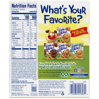 Little Bites Chocolate Chip Muffins, 5 Packs, Mini Muffins, 8.25 Oz Multipack